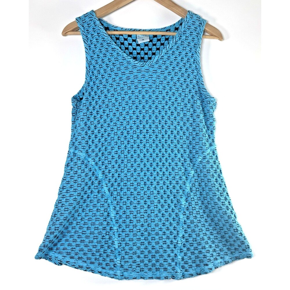 Color Me Cotton Top Women Medium Blue Textured Knit Tank Made in USA Art to Wear